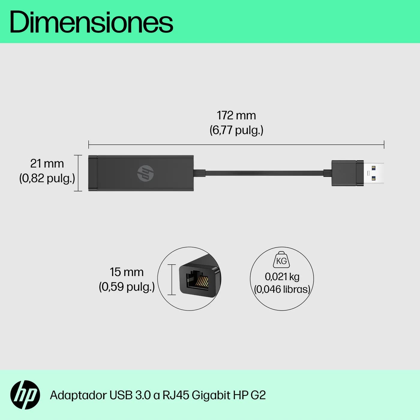 HP Adaptador USB 3.0 a Gigabit RJ45 G2 2