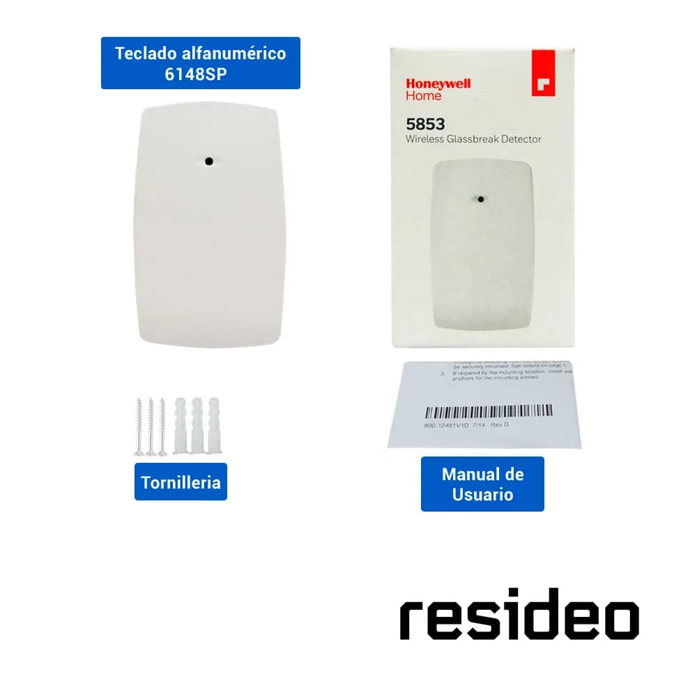 SENSOR DE ROTURA DE CRISTAL RESIDEO 5853 INALAMBRICO/ SENSIBILIDAD SEL 3