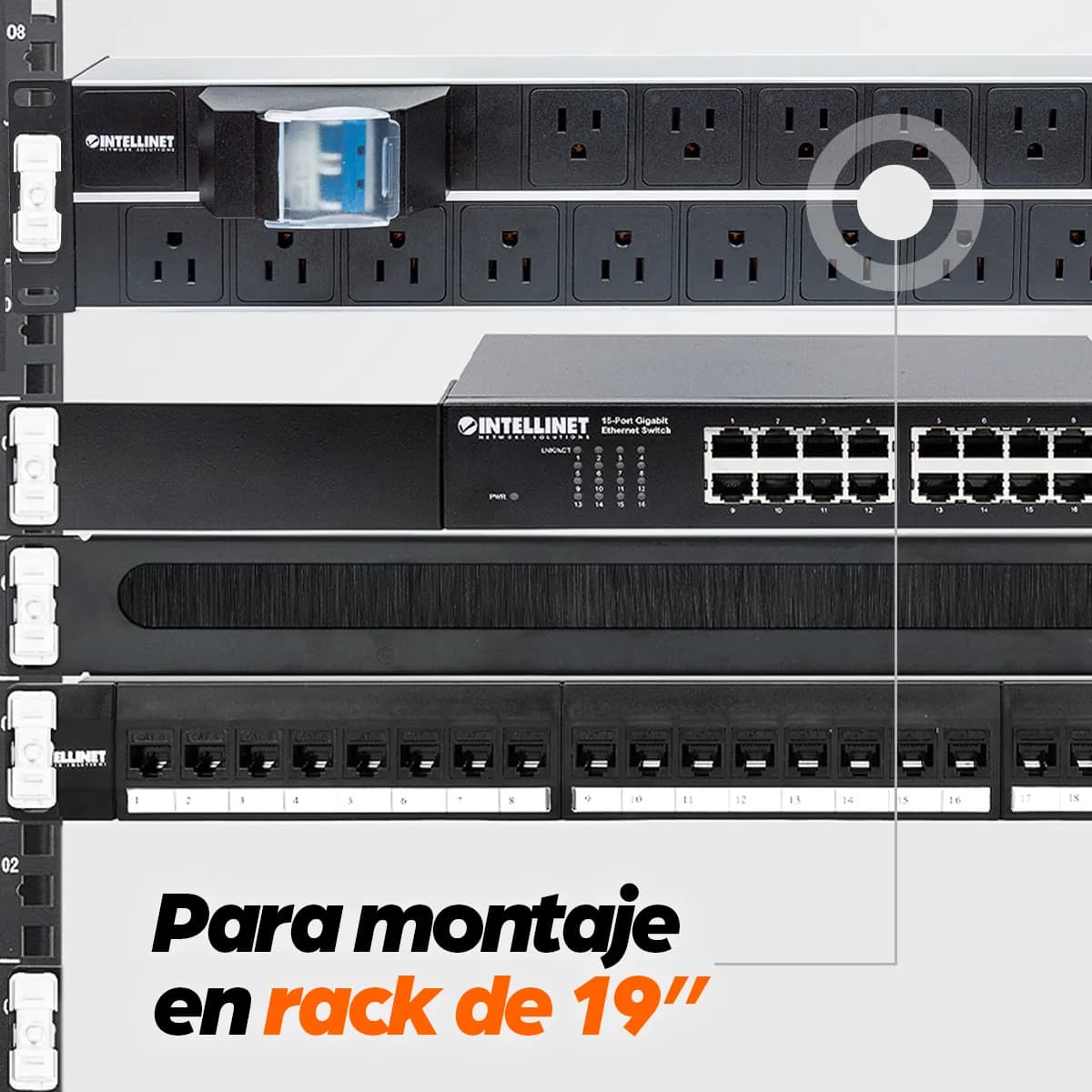 Intellinet Barra multicontactos de 15 salidas para montaje en 2U de ra 5