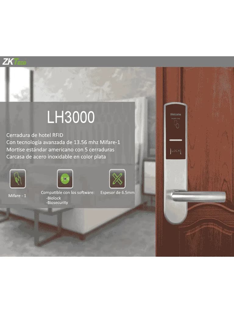 ZKTECO LH3000L - Cerradura Izquierda para Hotel con Tecnología Mifare  5
