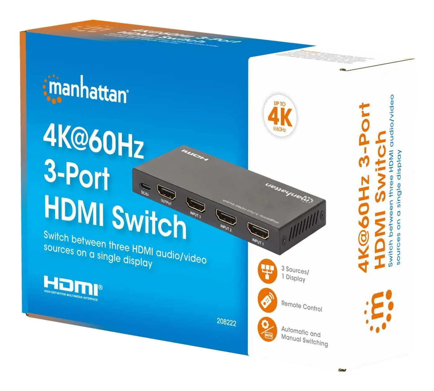 Manhattan Alterna entre tres entradas HDMI en una salida HDMI (3x1), 4 2