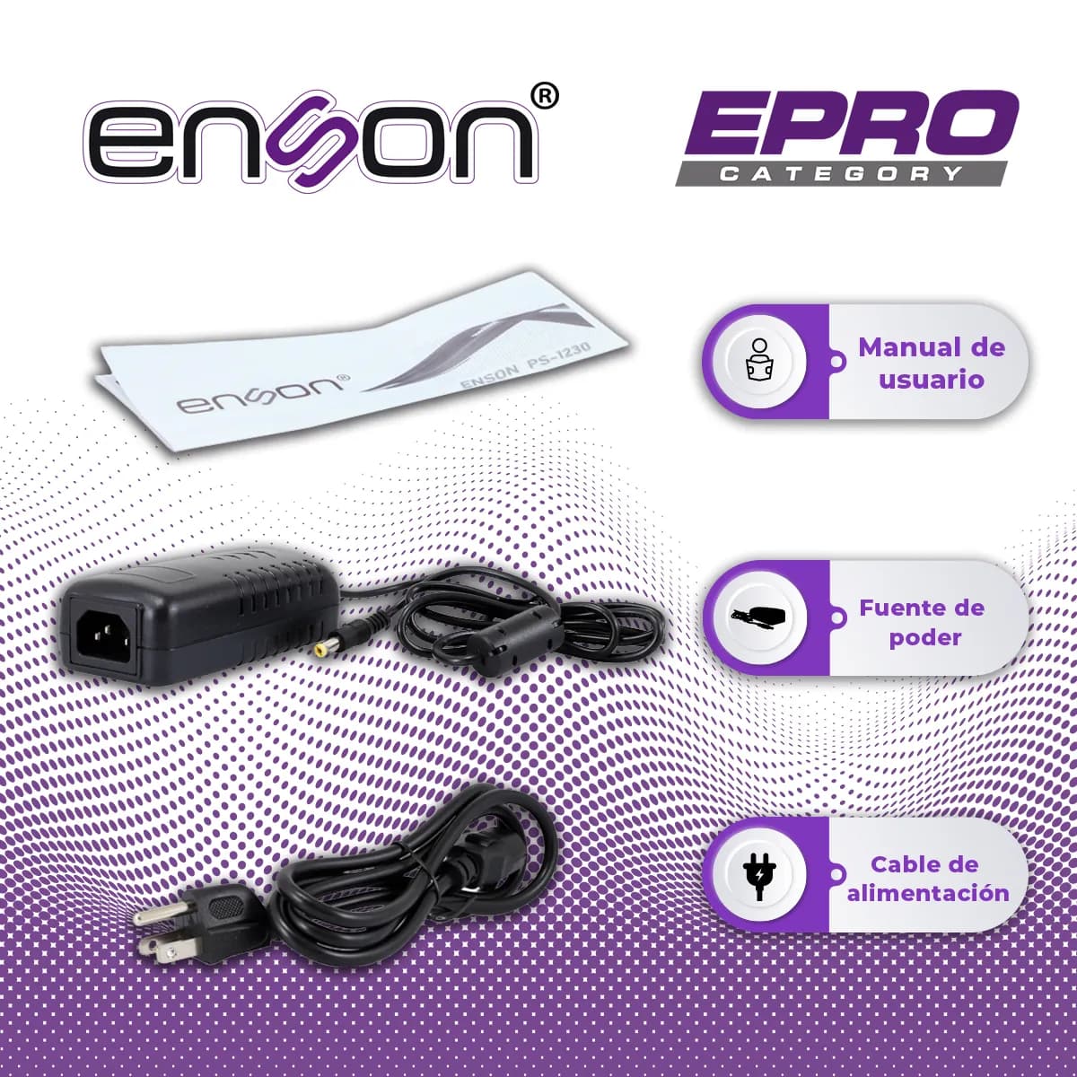 FUENTE DE PODER PARA CAMARA ENSON PS-1230 12V 3AMP CERTIFICACION UL 4