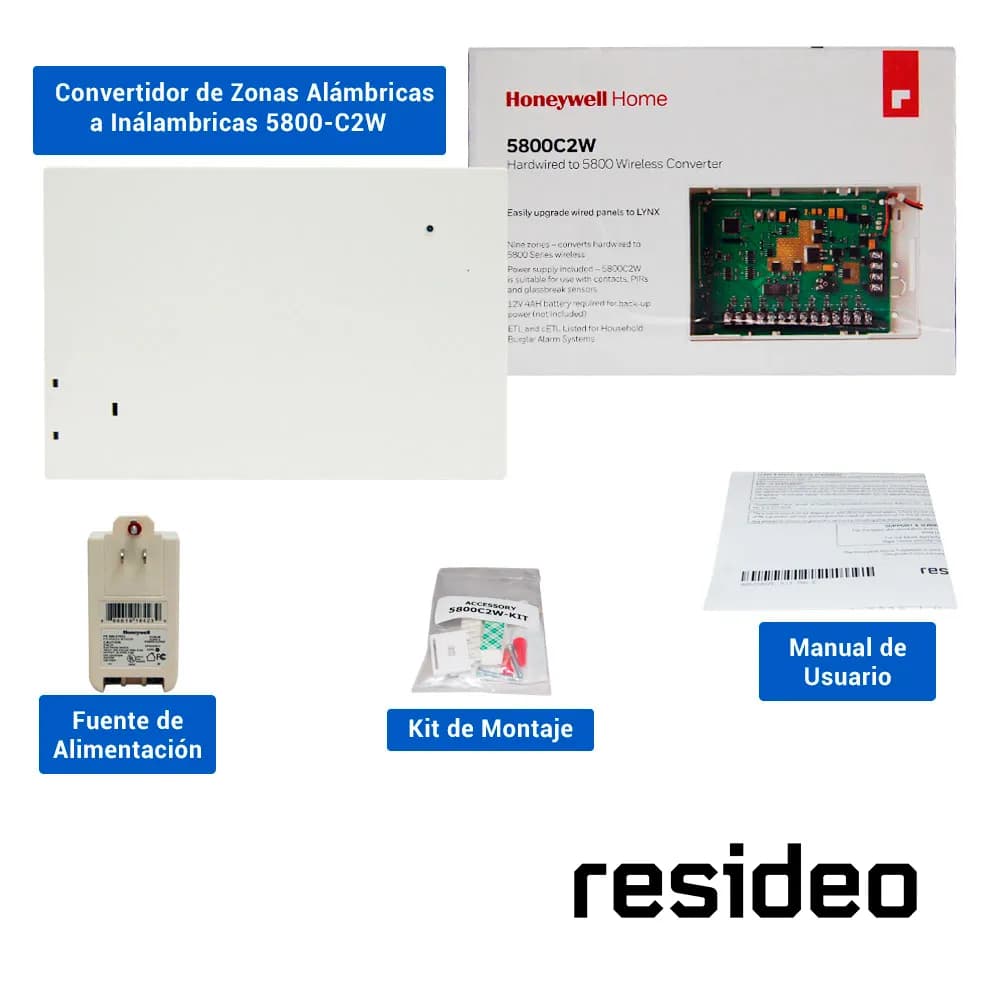 CONVERTIDOR DE ZONAS ALAMBRICAS A INALAMBRICAS RESIDEO 5800C2W SOPORTA 4
