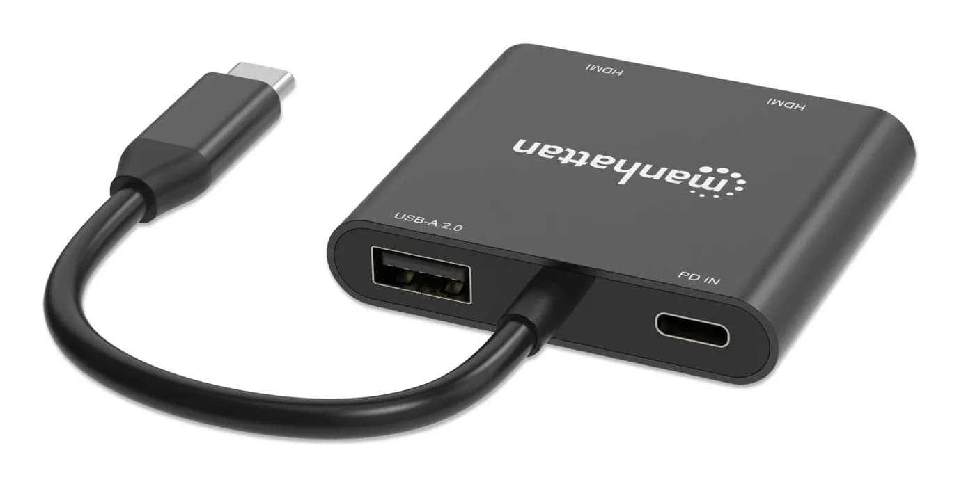 Manhattan Adaptador multipuerto con USB tipo C macho a dos puertos HDM 10