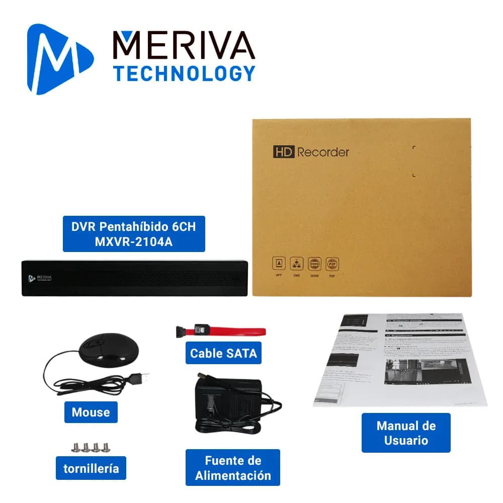 DVR MERIVA TECHNOLOGY MXVR-2104A HD H.265 6CH 2MP PENTA HIBRIDO 4CH BN 4