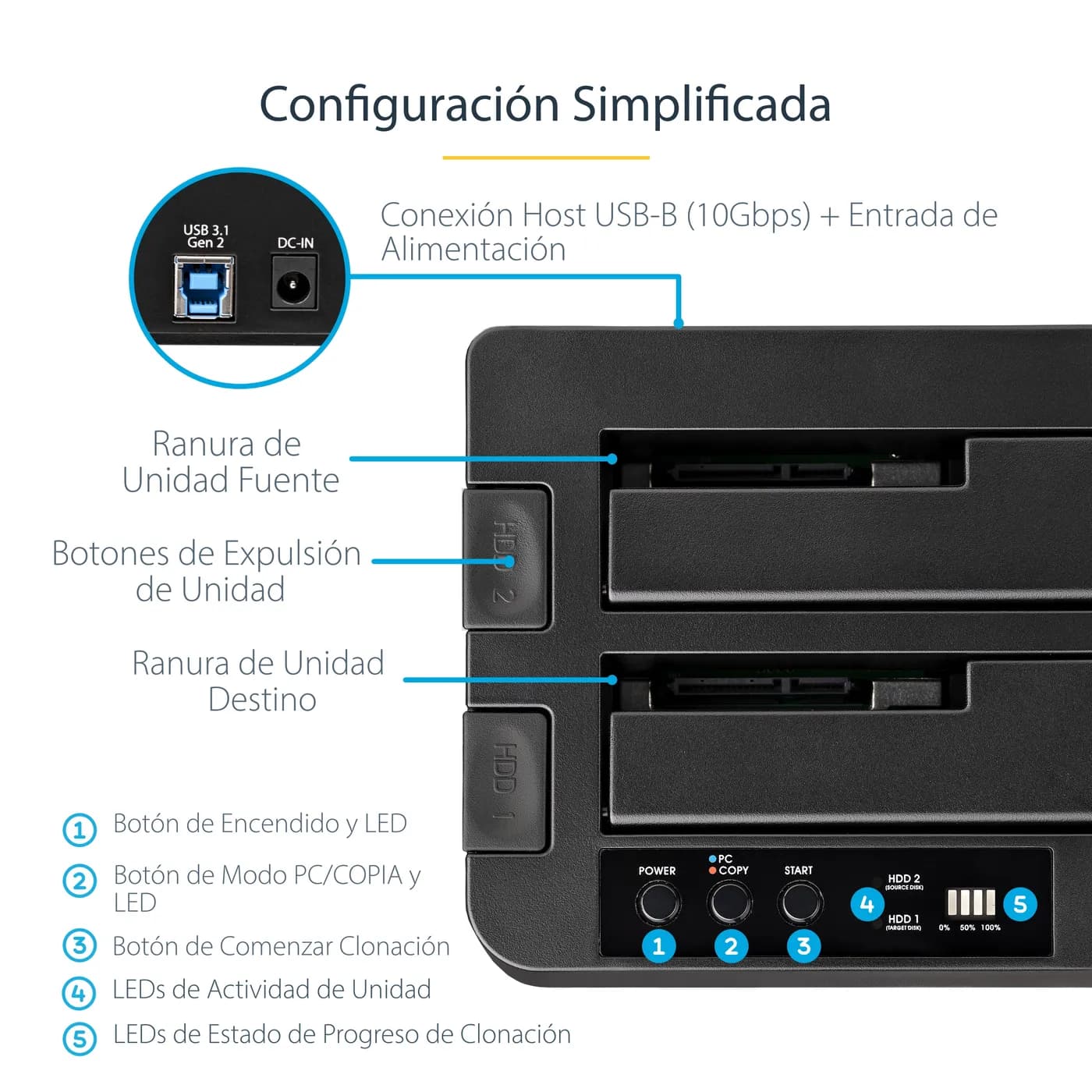 StarTech.com Duplicador Clonador Autónomo de Discos Duros o SSD SATA - 10