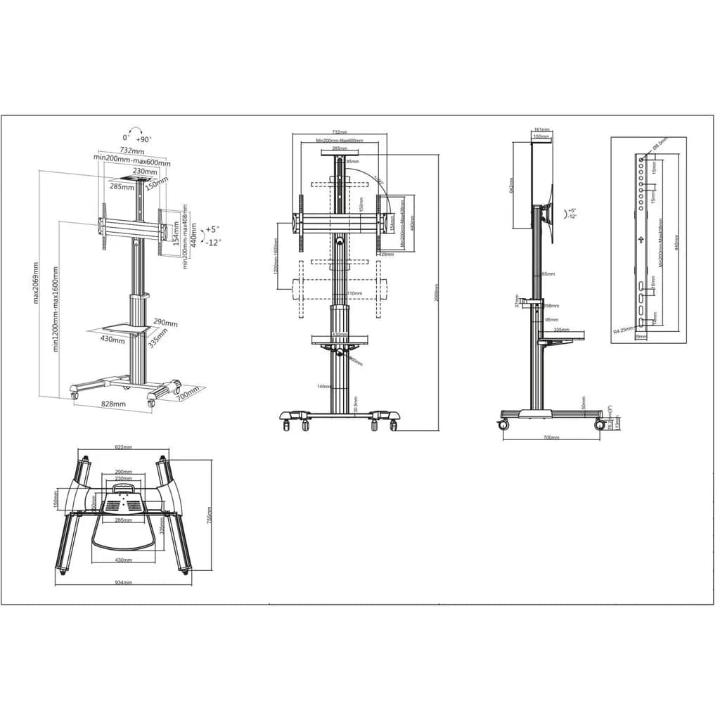 Manhattan Soporte para TV, de piso, tipo carrito, de alumino, con incl 5