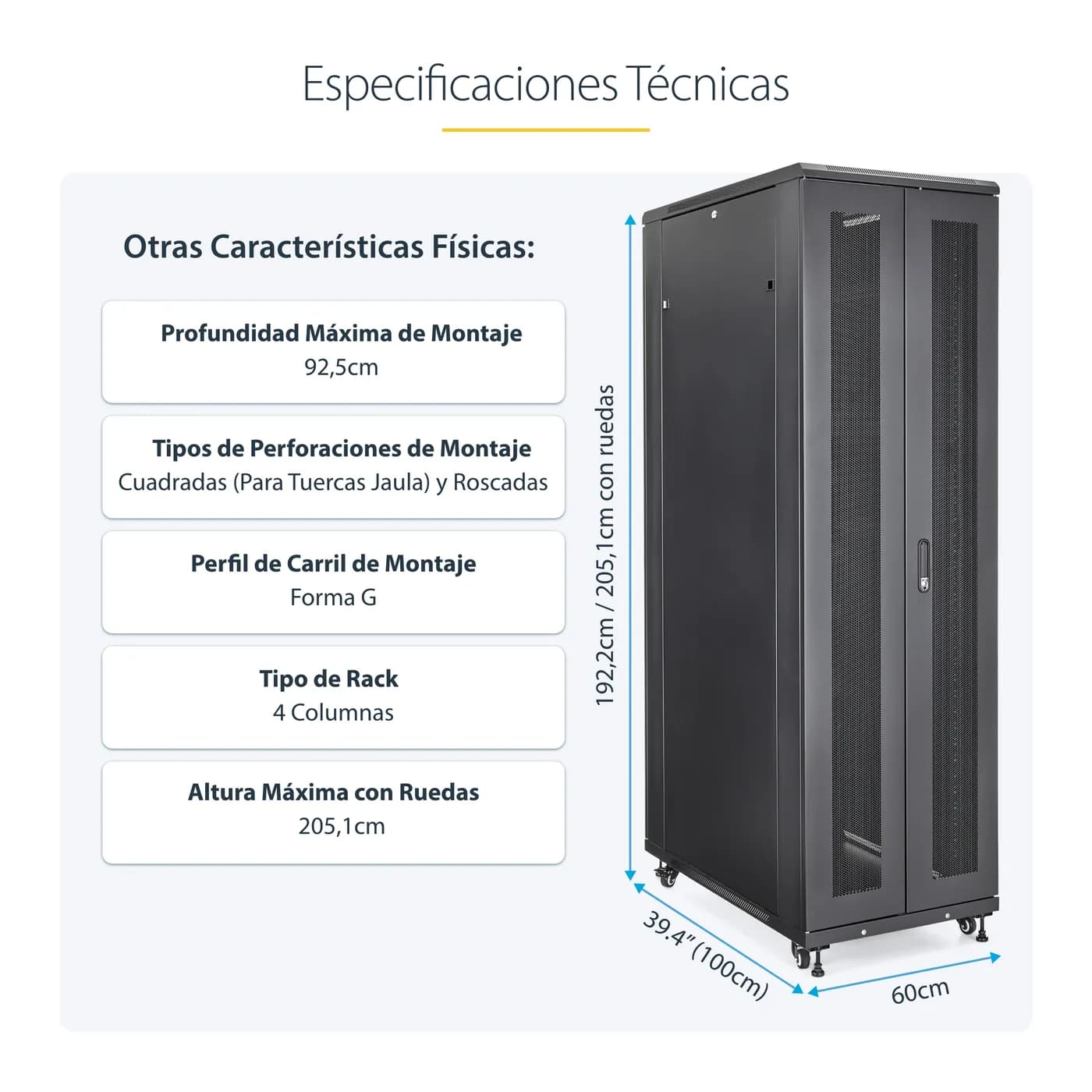StarTech.com Gabinete Rack para Servidores 42U 19" 4 Postes - Rack de  11