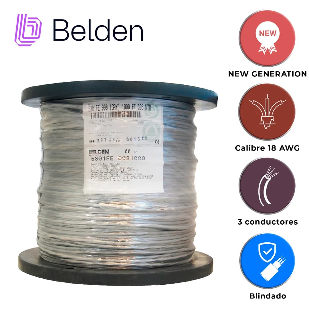 CABLE DE SEGURIDAD Y SONIDO BELDEN 5301FE 0081000 / INTERIOR / GRIS /  5