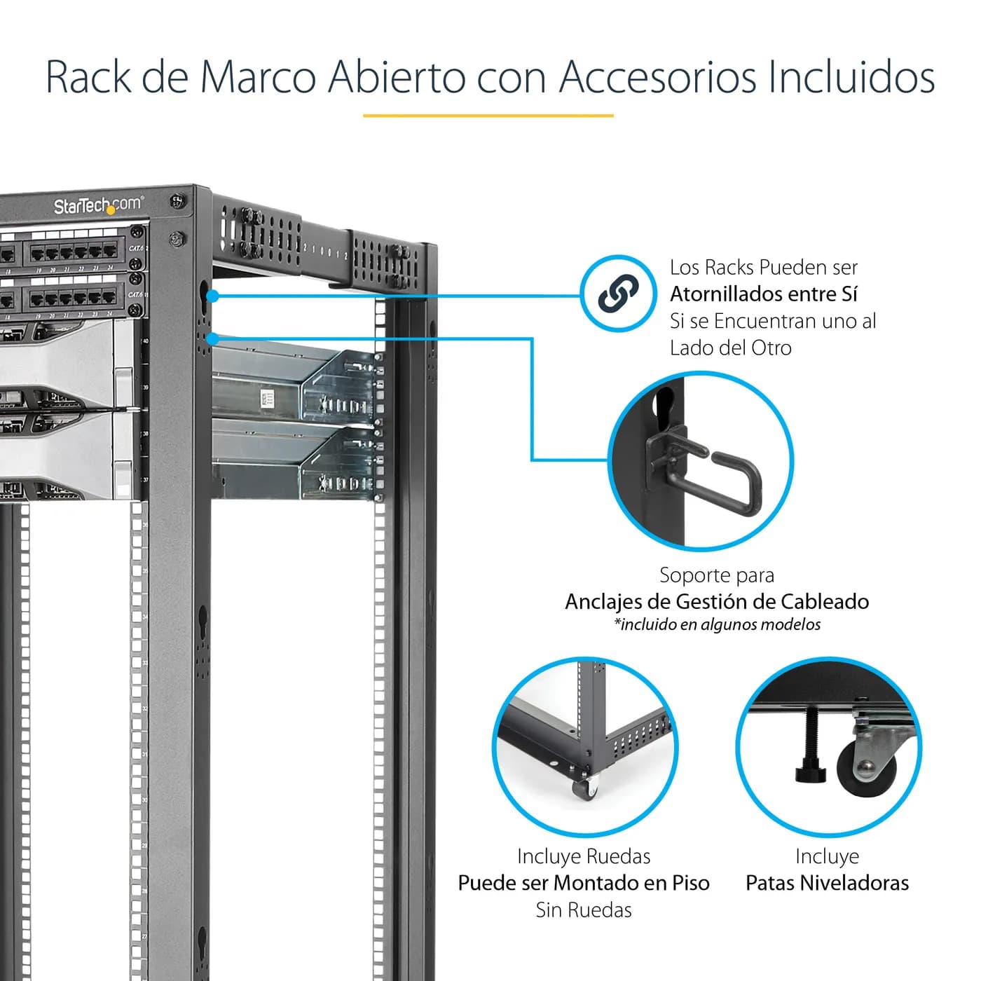 StarTech.com Rack 25U Móvil de Marco Abierto de 4 Postes para Servidor 12