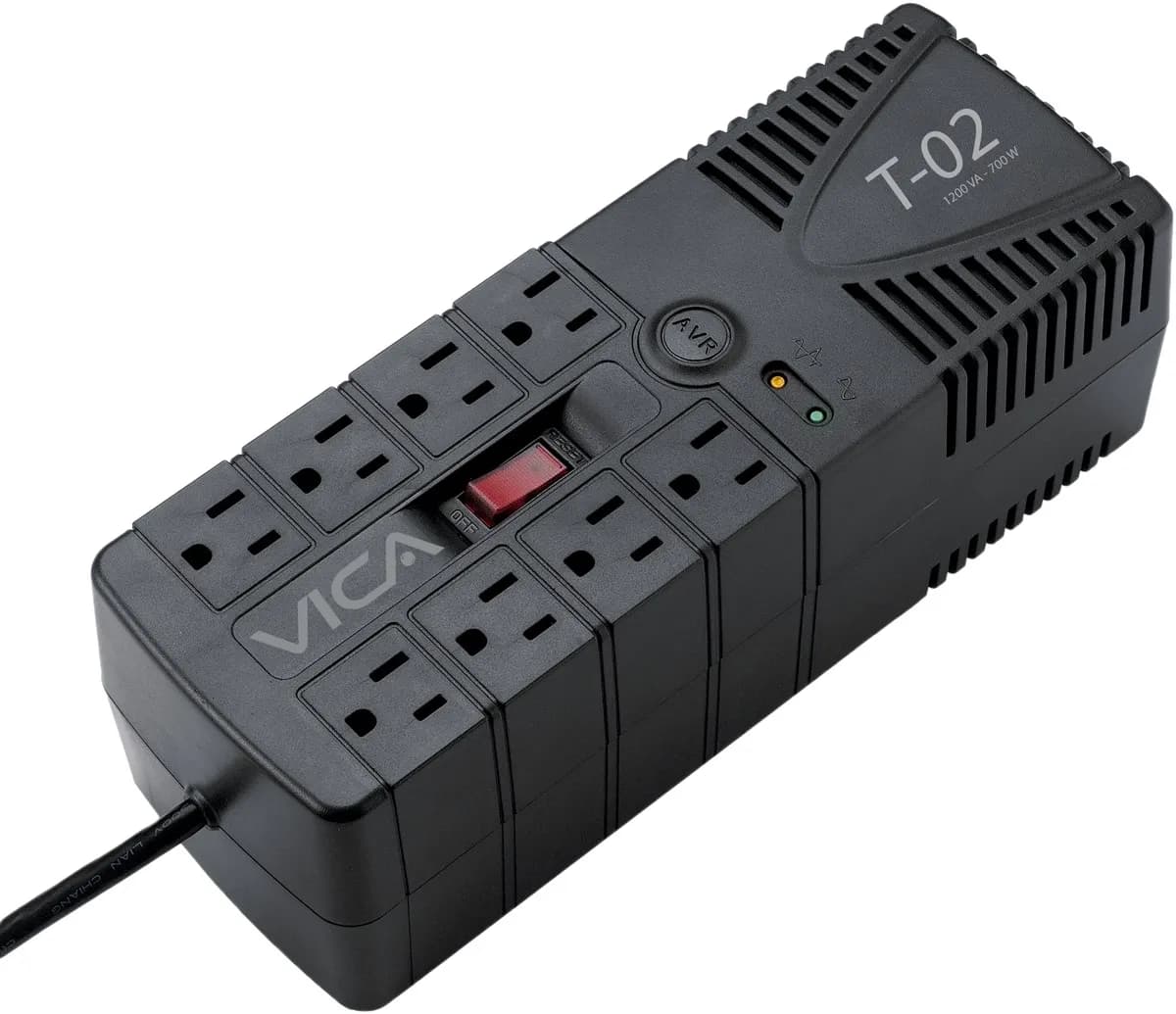 REGULADOR VICA MODELO T-02, 1200VA/700W, 8 CONTACTOS NEMA 5-15R REGULA