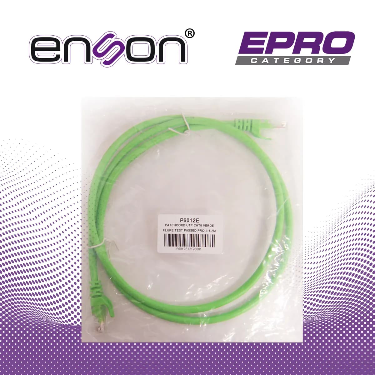 PATCHCORD UTP ENSON P6012E CAT6 120CM VERDE SERIE EPRO 100-II 100 POR  6