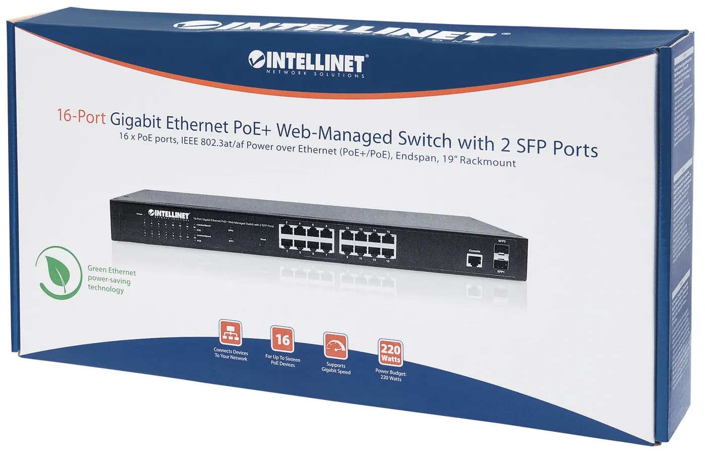 Intellinet Switch Administrable Gigabit Ethernet de 16 puertos PoE+ co 5