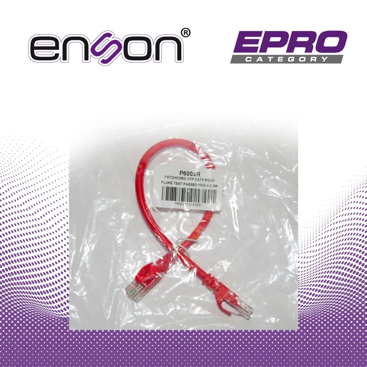 PATCHCORD UTP ENSON P6003R CAT6 30CM ROJO SERIE EPRO 100-II 100 POR CI 6