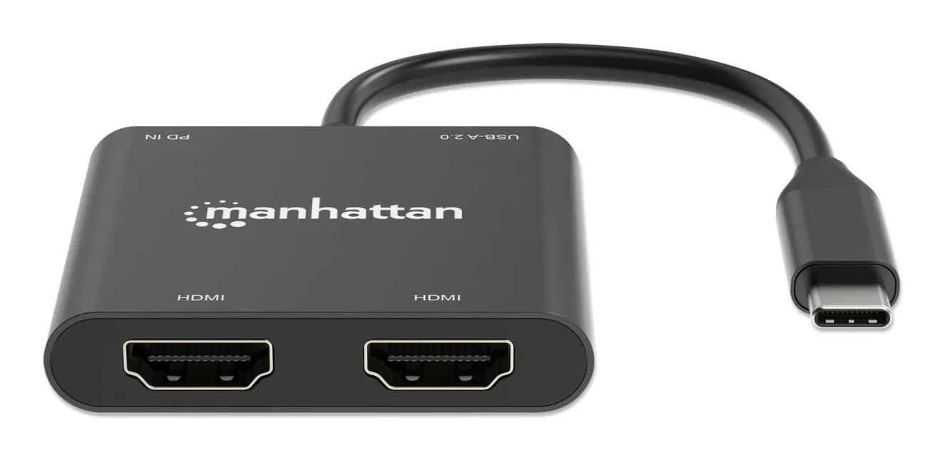 Manhattan Adaptador multipuerto con USB tipo C macho a dos puertos HDM 6