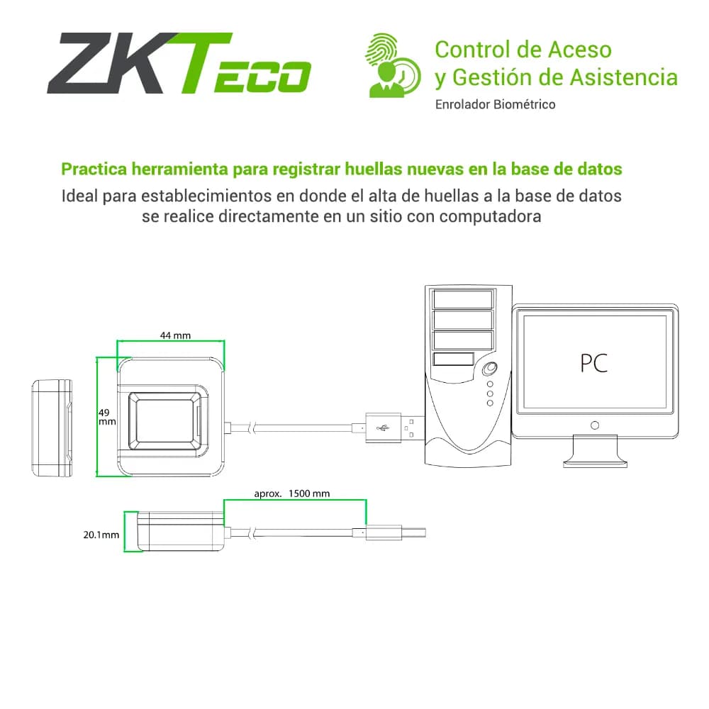 ENROLADOR BIOMETRICO USB ZKTECO SLK20R COMPATIBLE CON ZKBIO CVSECURITY 5
