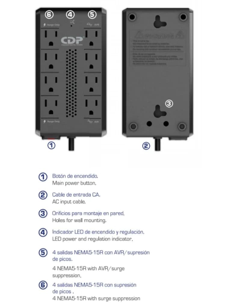 CDP RAVR1408 / Regulador de voltaje CDP de 1410VA/700W con 8 terminale 2