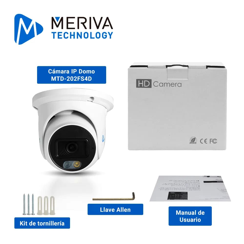 CAMARA IP TURRET MERIVA TECHNOLOGY MTD-202FS4D / 2MP / H.265+ / 2.8MM  4