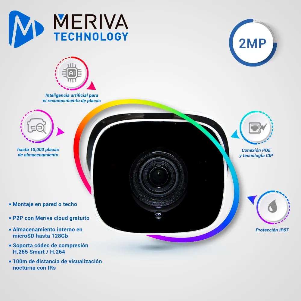 CAMARA IP BULLET LPR MERIVA TECHNOLOGY MAPR-200 / 2MP / H.265+ / LENTE 2