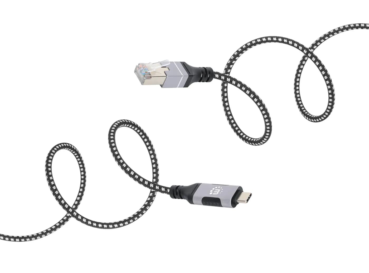 Manhattan 394826 cable de red Negro, Plata 2 m 8