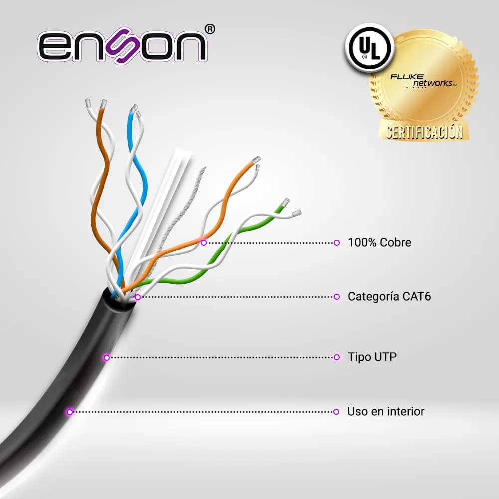 CABLE UTP CAT6 ENSON EPRO-CAT6 FORRO PVC 4 PARES CALIBRE 23 AWG 100% C 2
