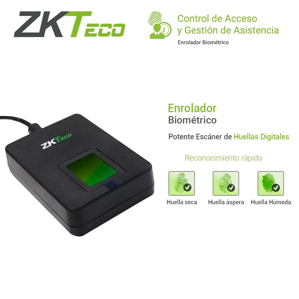 ENROLADOR BIOMETRICO USB ZKTECO ZK9500 COMPATIBLE CON ZKBIO CVSECURITY 2