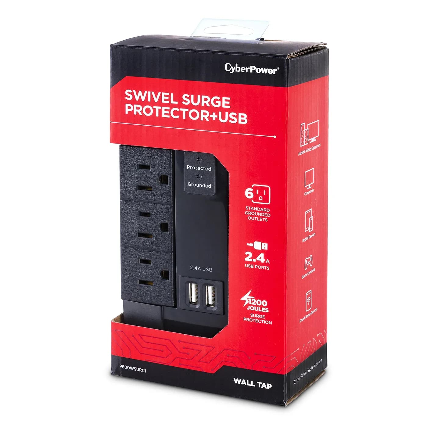 CyberPower P600WSURC1 supresor de picos Negro 6 salidas AC 125 V 6