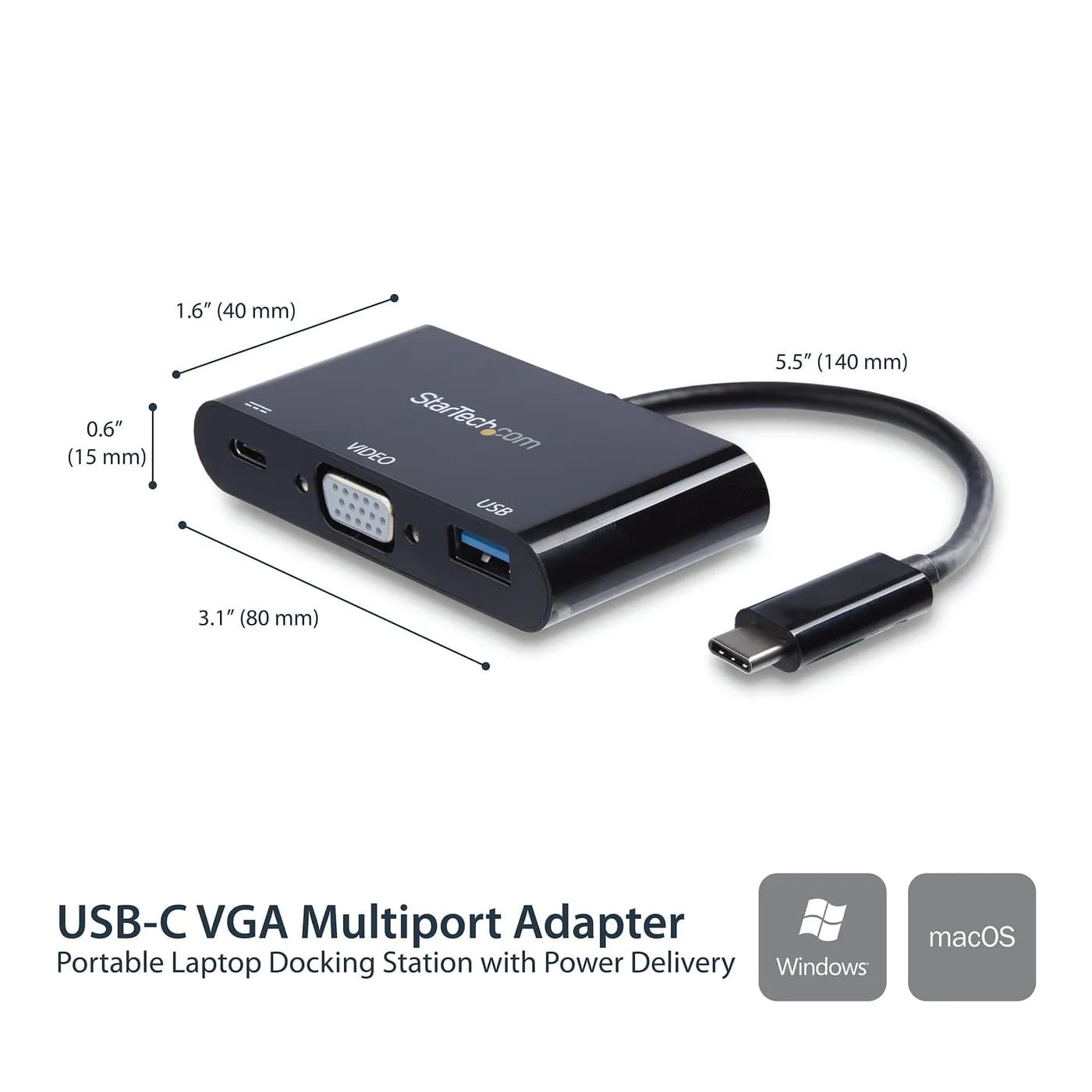 StarTech.com Adaptador Multifunción USB-C a VGA con Entrega de Potenci 2