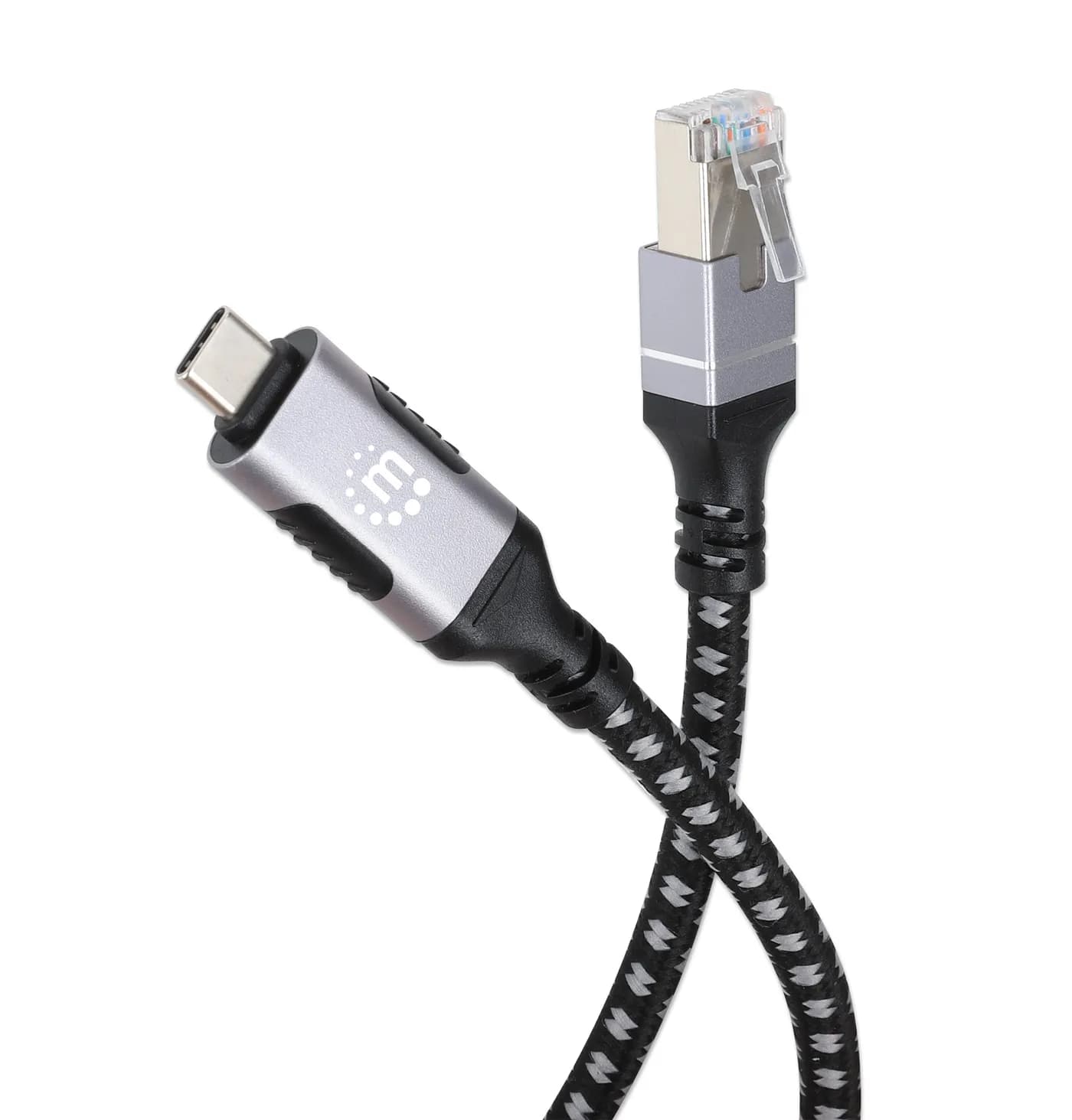 Manhattan 394826 cable de red Negro, Plata 2 m 5