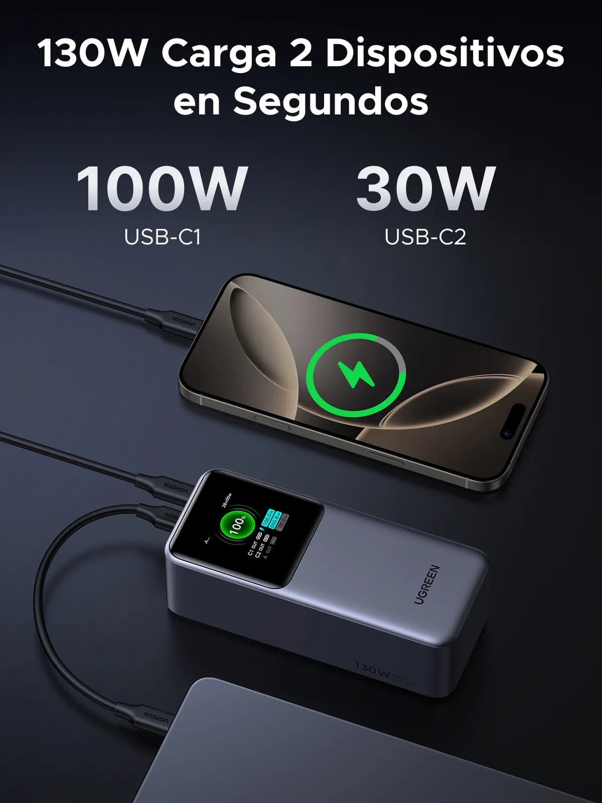Ugreen 20000mAh 130W Fast Charging Powerbank Litio Gris 22