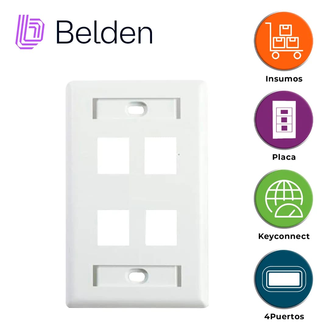 PLACA DE PARED (FACEPLATE) BELDEN AX102249 / INTERIOR / BLANCO / 4 PUE 4
