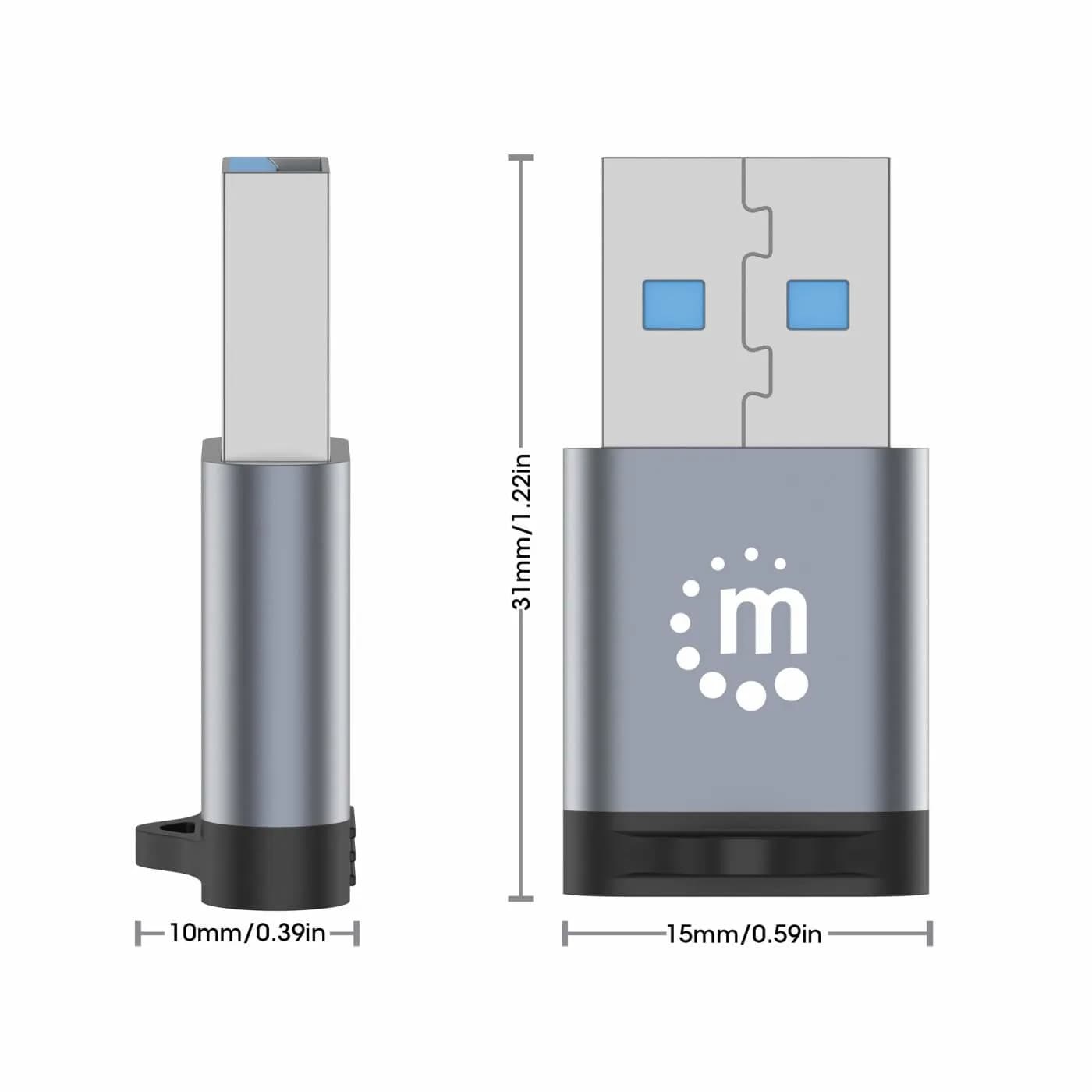 Manhattan 356305 cambiadores de género de cables USB-A USB-C Negro, Gr 5