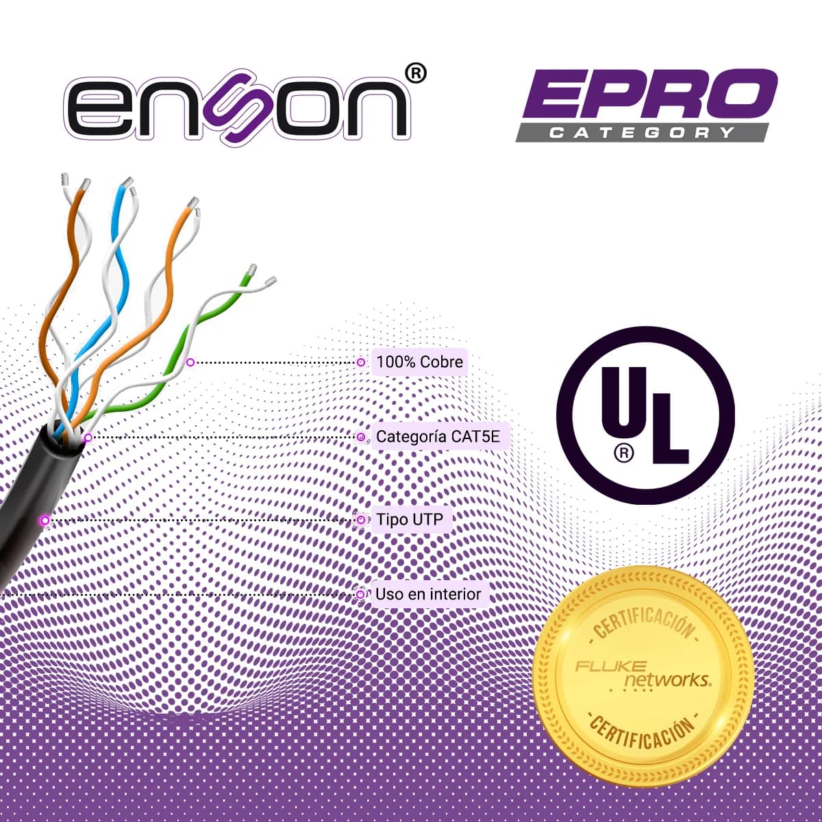 CABLE UTP CAT5E ENSON EPRO-CAT5E FORRO COLOR NEGRO PVC CM 4 PARES CALI 5