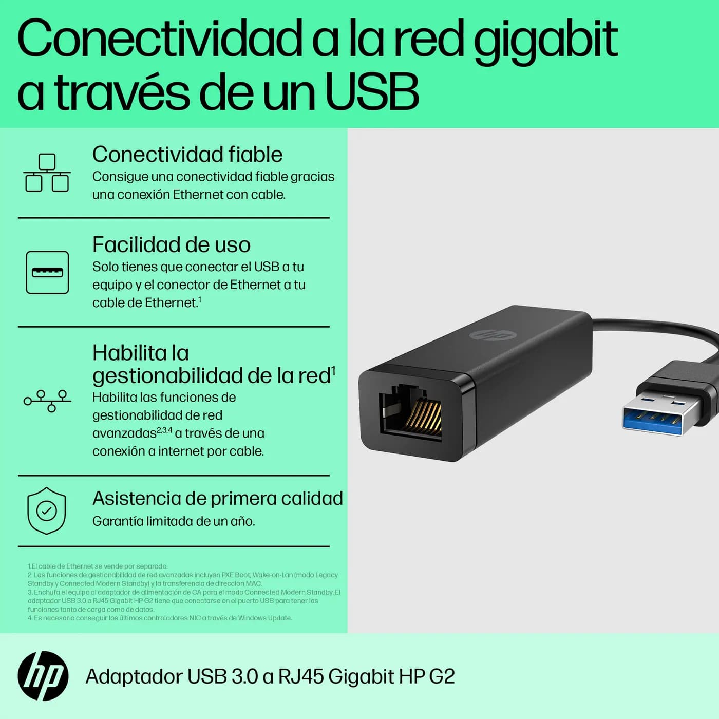 HP Adaptador USB 3.0 a Gigabit RJ45 G2 3