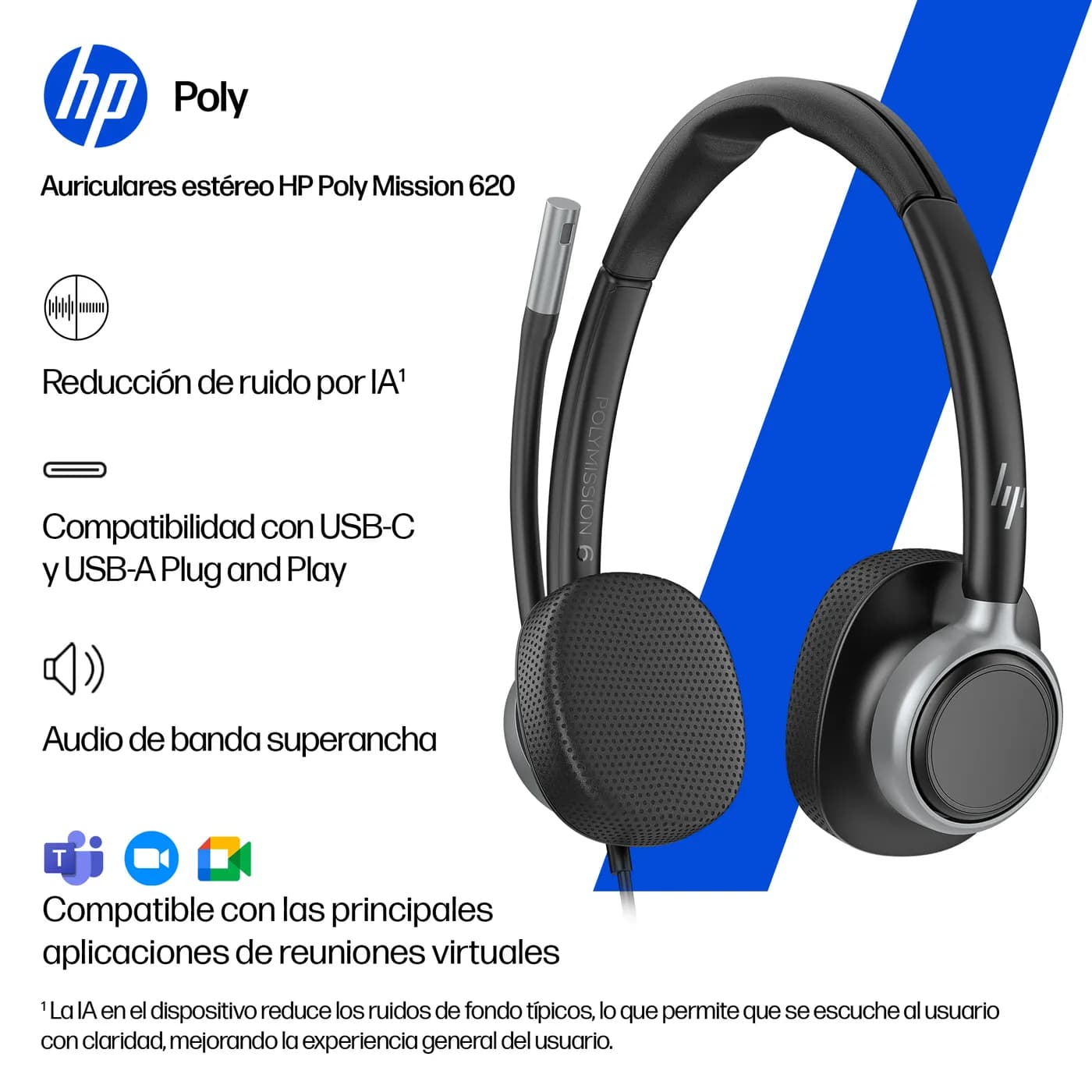 HP Poly Mission 615 Monaural USB Wired Headset Auriculares Alámbrico D 10