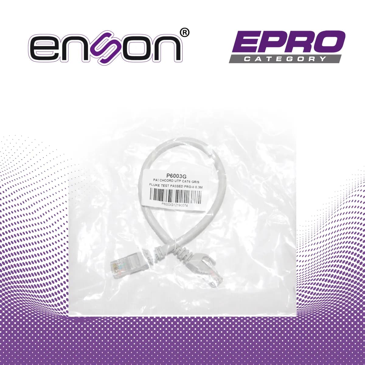 PATCHCORD UTP ENSON P6003G CAT6 30CM GRIS SERIE EPRO 100-II 100 POR CI 6