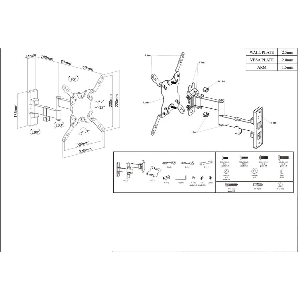 Manhattan Soporte para TV, de pared, movimiento articulado, pantallas  5