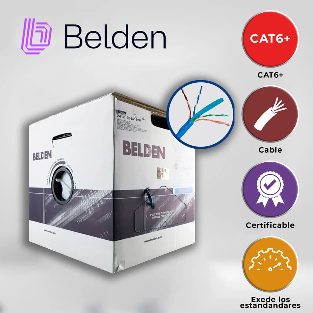 CABLE UTP CAT6+ BELDEN 2412 006A1000 / INTERIOR / AZUL / 350MHZ / 4 PA 5