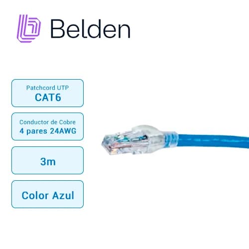 PATCH CORD UTP CAT6+ BELDEN C601106010 / INTERIOR / AZUL / 4 PARES / 2 2