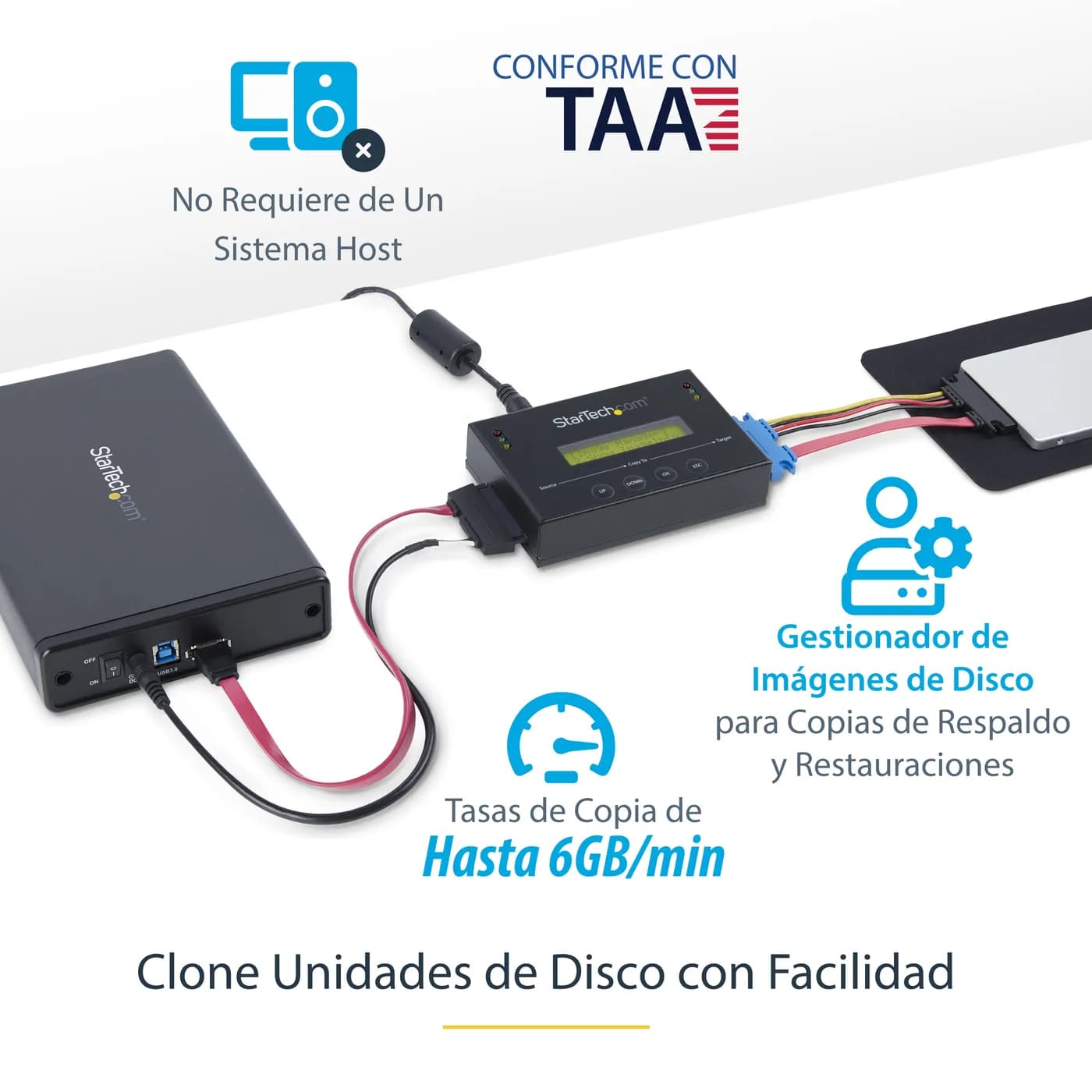 StarTech.com Duplicador Clonador Autónomo de Discos Duros o SSD SATA 1 7