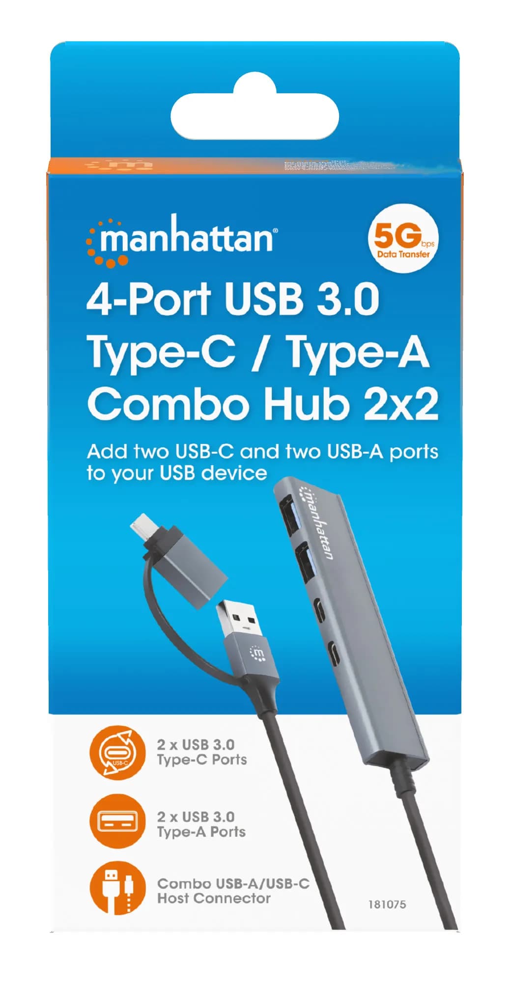 Manhattan Conector adaptable de USB-A macho a USB-C macho, dos puertos 9