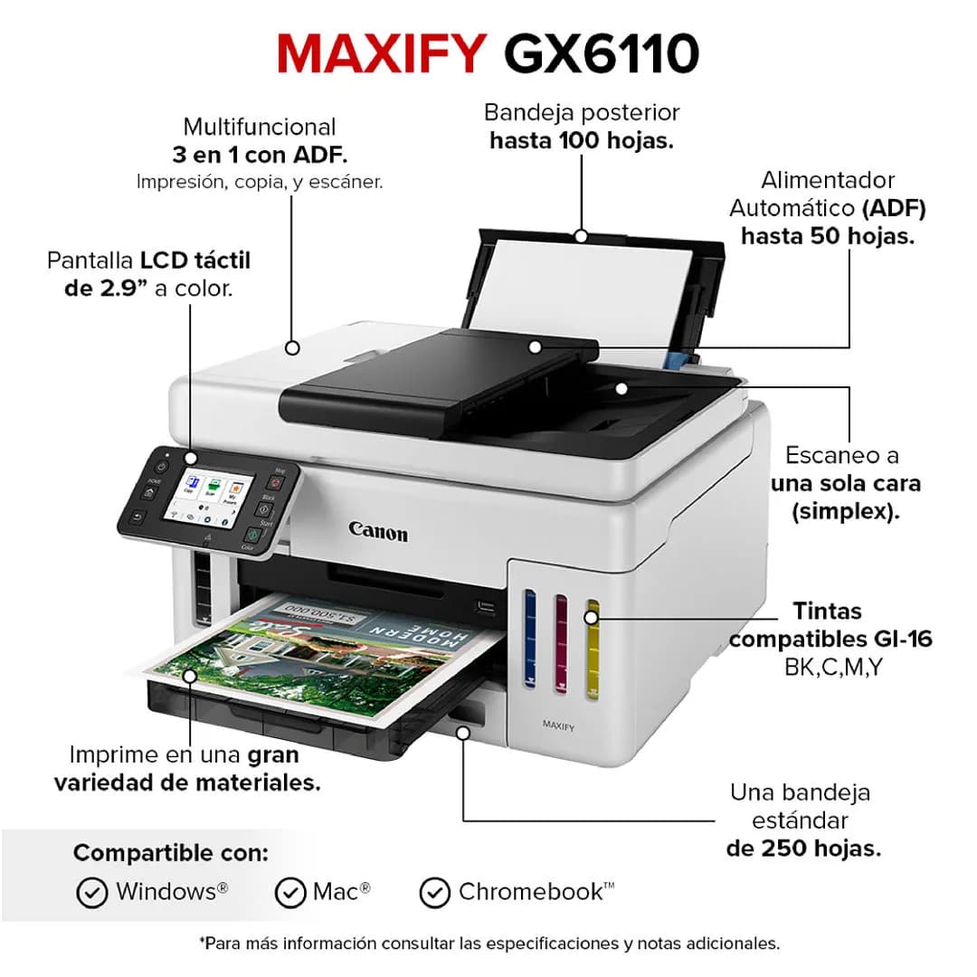 Canon MAXIFY GX6110 Inyección de tinta A4 600 x 1200 DPI 24 ppm Wifi 3