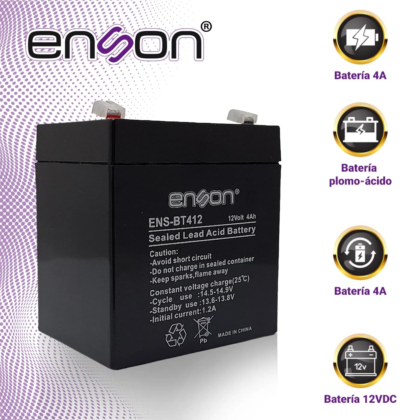 BATERIA DE RESPALDO ENSON ENS-BT412 12VDC 4A BASE PLOMO-ACIDO PARA FUE 3