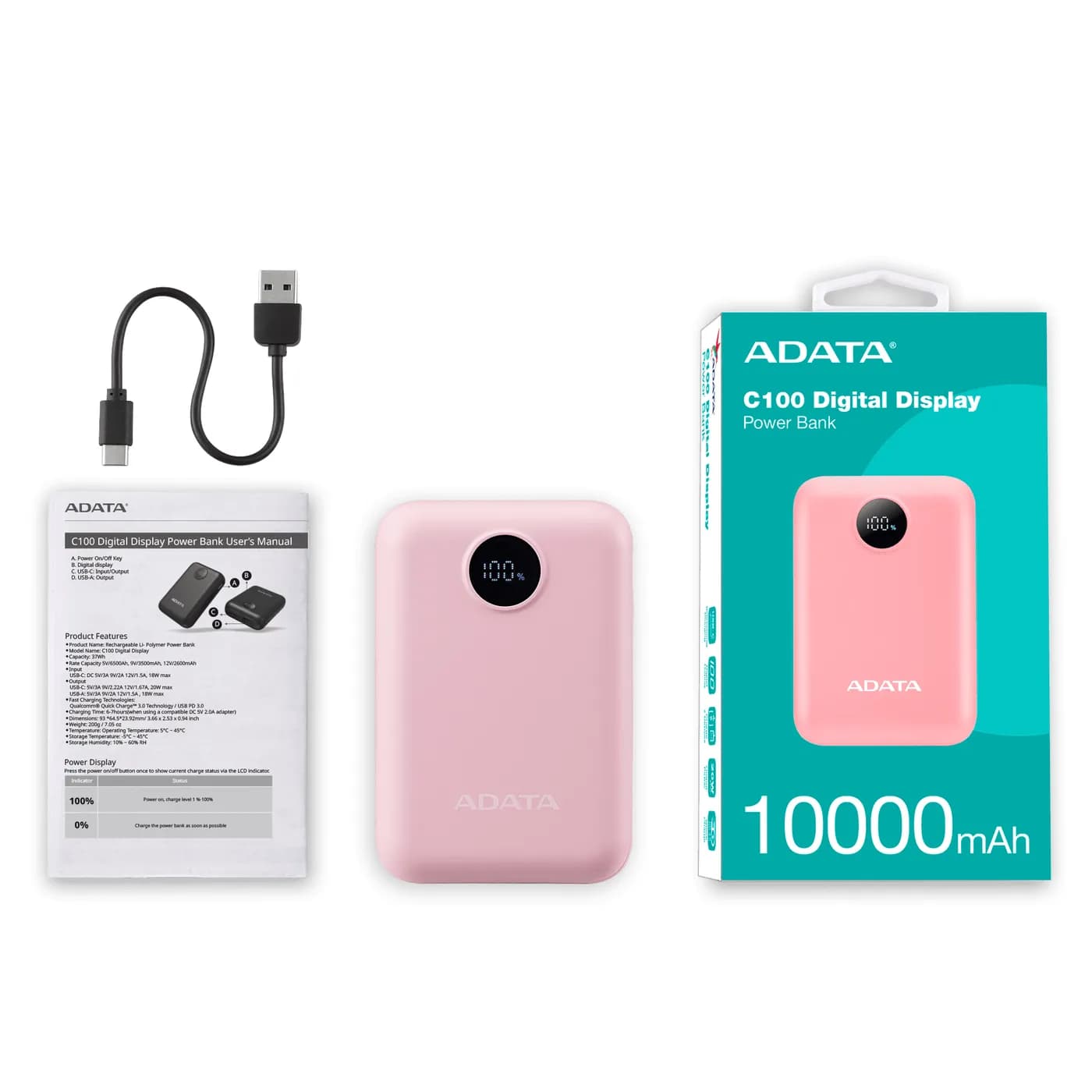 ADATA C100 Polímero de litio 10000 mAh Rosa 7