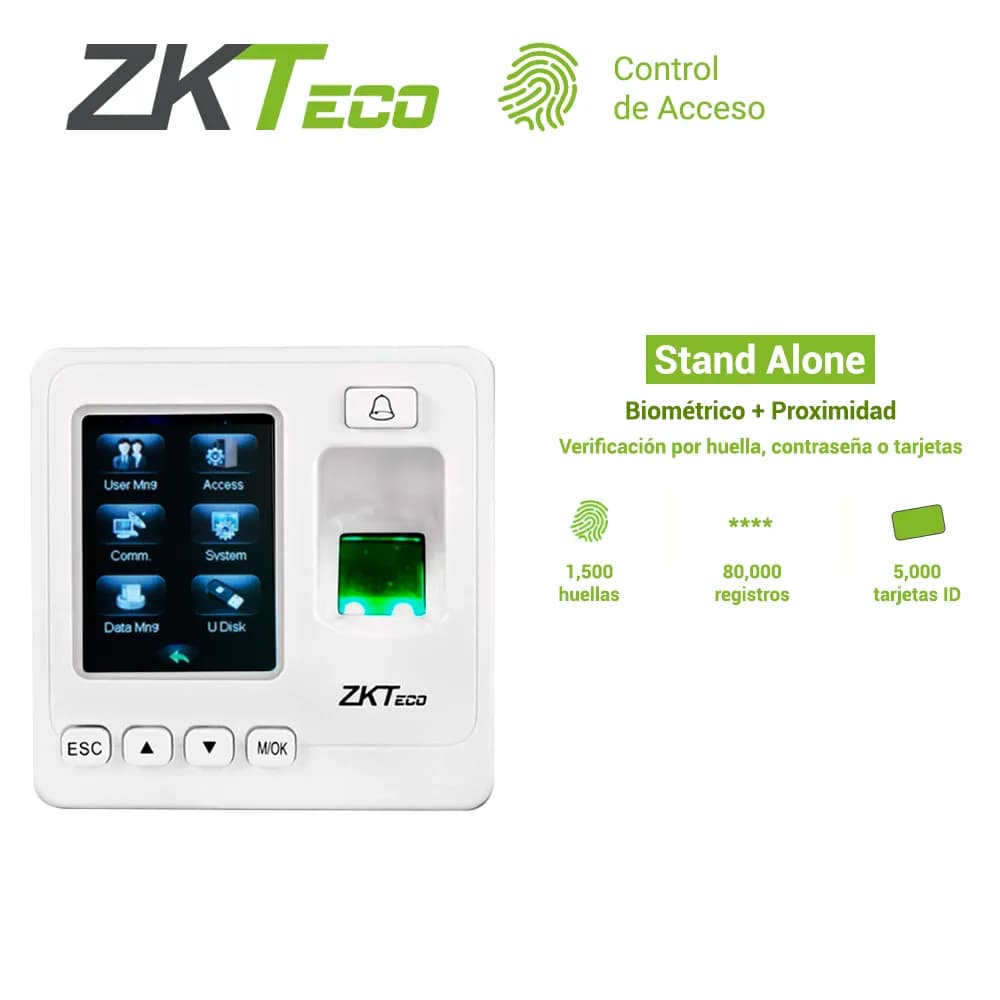 CONTROL DE ACCESO BASICO Y ASISTENCIA ZKTECO SF100/ID BIOMETRICO DE 15 3