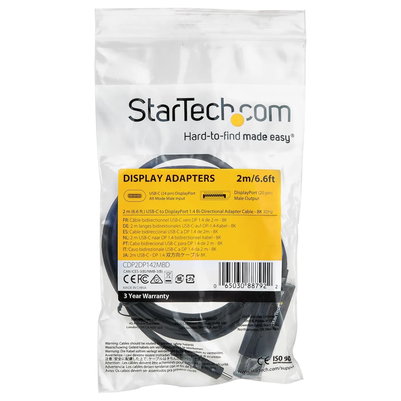 StarTech.com Cable Convertidor USB-C a DisplayPort 1.4 de 2m - Bidirec 5