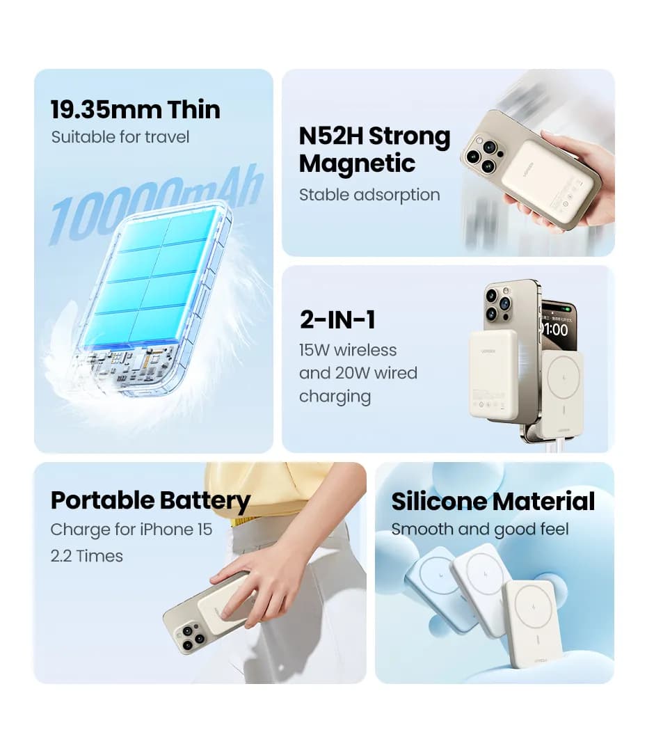 Ugreen 25208 batería externa 10000 mAh Cargador inalámbrico Beige 3