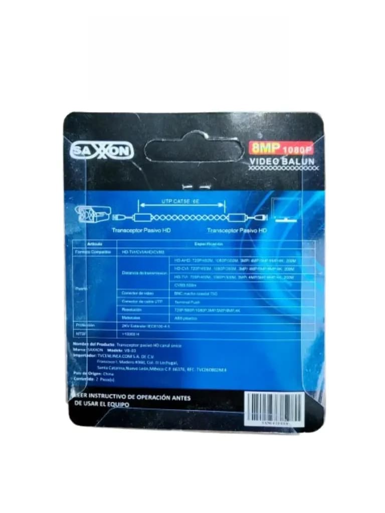 TRANSCEPTOR SAXXON VB-03 PASIVOS (VIDEO BALUNS) SOPORTA 8MP 4K A 150M, 4