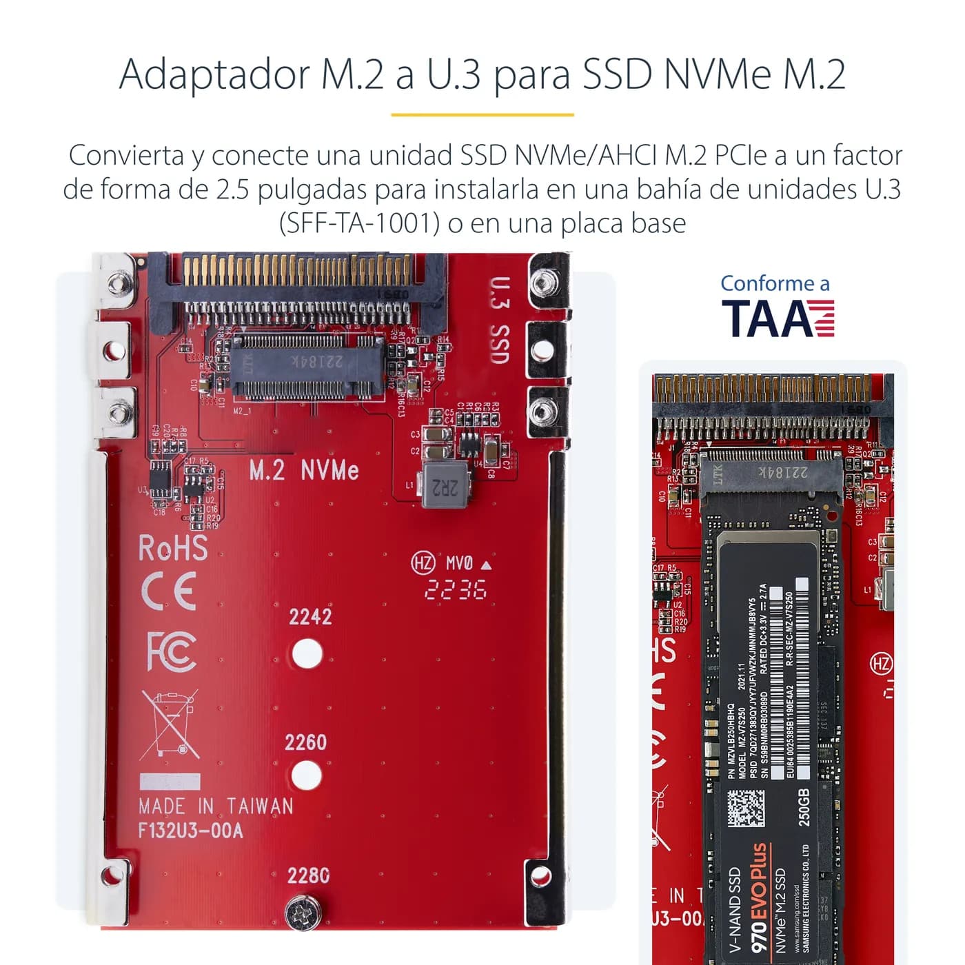StarTech.com Adaptador M.2 a U.3 para SSDs M.2 NVMe - Convertidor Adap 10
