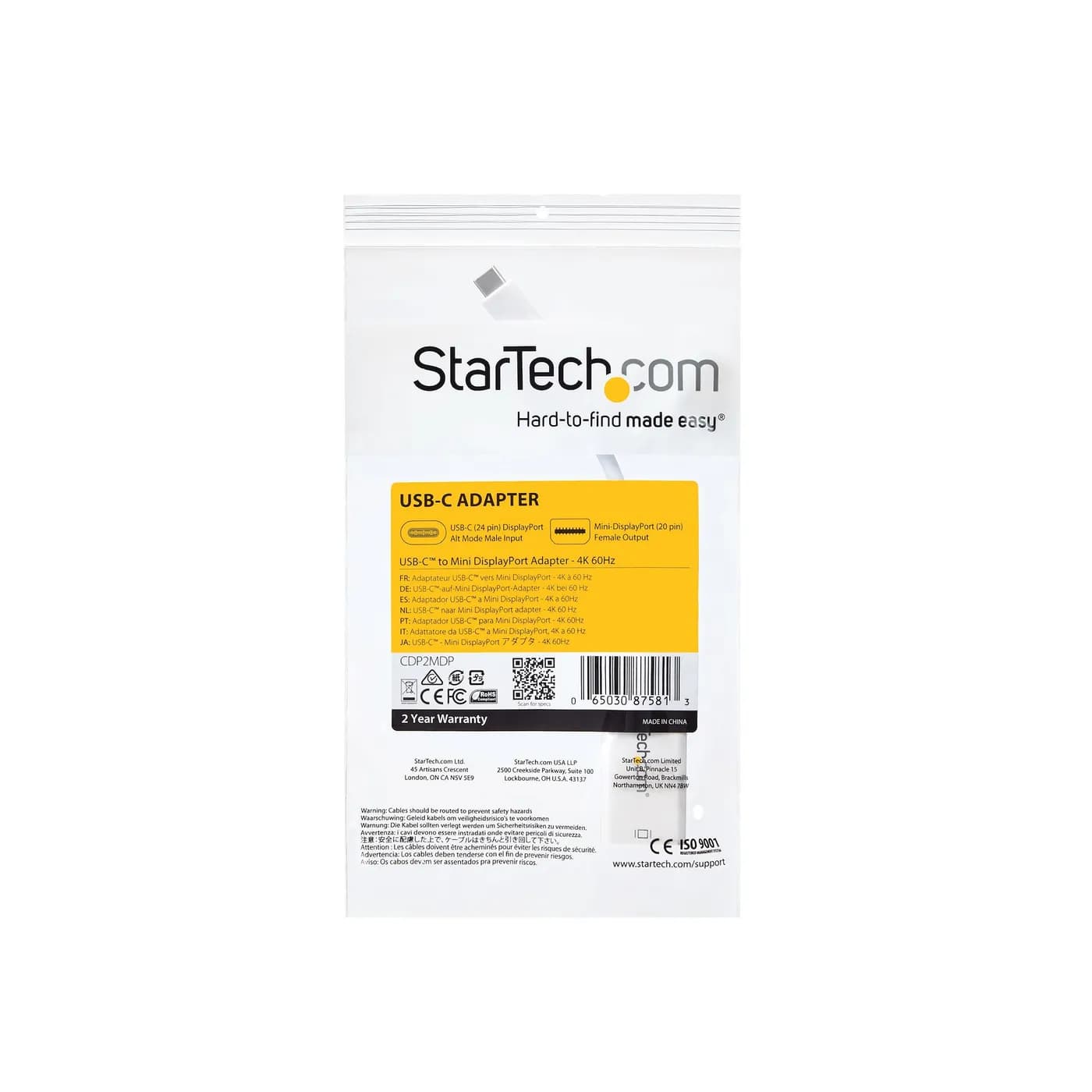 StarTech.com Adaptador USB C a Mini DisplayPort - 4K 60Hz - Blanco - A 7